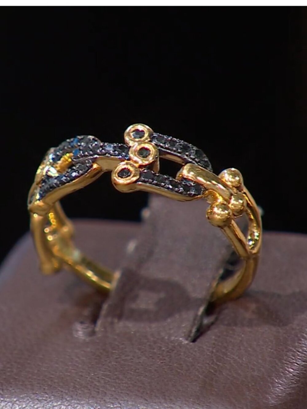 Rarities Carol Brodie GENUINE  1/5ctw BLACK Diamond Horseshoe Link Ring  7 NWT